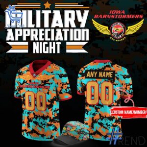 Custom look featuring the signature Iowa Barnstormers Military Nights Football Jersey design
