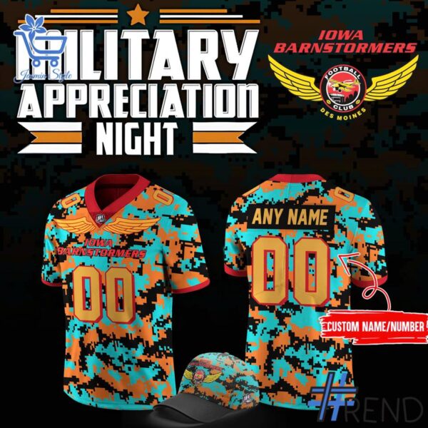 Custom look featuring the signature Iowa Barnstormers Military Nights Football Jersey design
