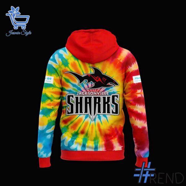 Custom look featuring the signature Jacksonville Sharks Tie Dye Hoodie design