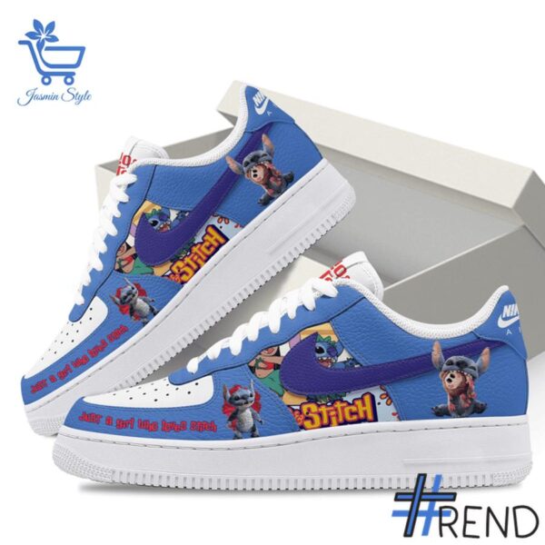 Custom apparel with the bold Just A Girl Who Loves Stitch Nike Air Force design