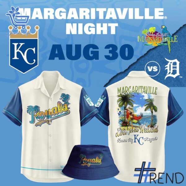 Close-up of the 1 Kansas City Royals 2025 Margaritaville Night Hawaiian Shirt showing detailed design and vibrant colors.