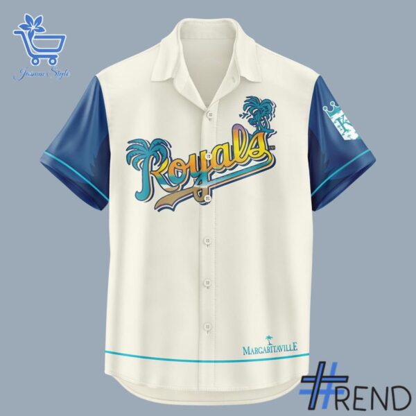 Close-up of the 2 Kansas City Royals 2025 Margaritaville Night Hawaiian Shirt showing detailed design and vibrant colors.