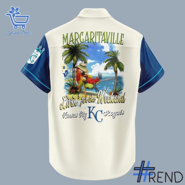 Close-up of the 3 Kansas City Royals 2025 Margaritaville Night Hawaiian Shirt showing detailed design and vibrant colors.