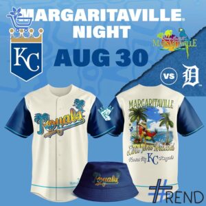 Detailed fabric and stitching showing 1 Kansas City Royals 2025 Margaritaville Night Jersey