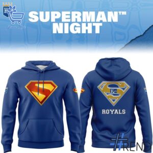 Detailed view of the 1 Kansas City Royals Superman Night Limited Hoodie print on fabric