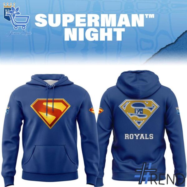 Detailed view of the 1 Kansas City Royals Superman Night Limited Hoodie print on fabric