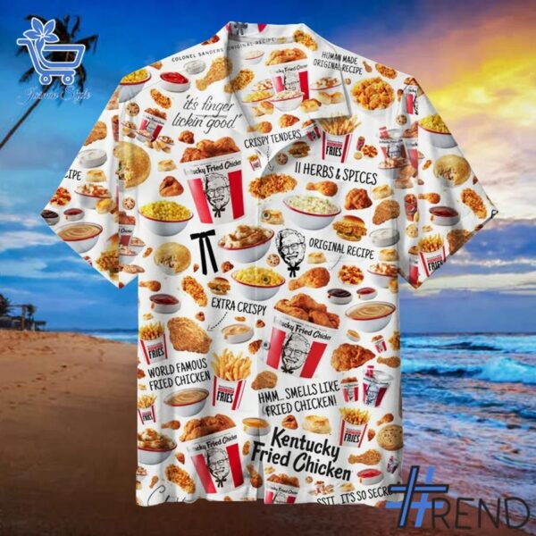 Trendy Kentucky Fried Chicken KFC Hawaiian Shirt featuring bold graphics and modern style