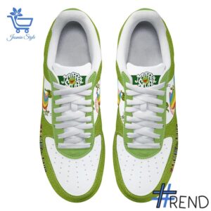 Detailed shot of Kermit The Frog The Muppets Nike Air Force on classic Nike Air Force silhouette