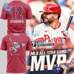 Close-up of the 1 Kyle Schwarber All Star Game Philadelphia Eagles Shirt showing detailed design and vibrant colors.