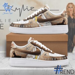 Custom apparel with the bold Kylie Minogue Tension Tour Nike Air Force design