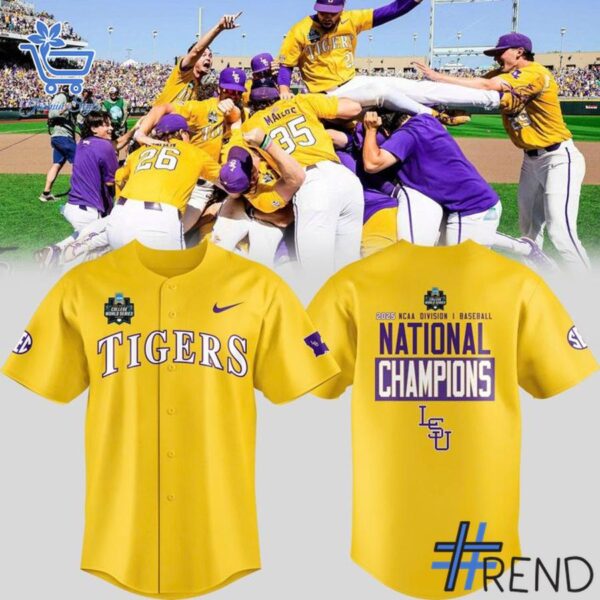 Premium-quality product featuring the LSU Tigers World Series Champions Yellow Jersey design