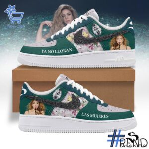 Detailed shot of Las Mujeres Ya No Lloran Shakira Air Force Shoes on classic Nike Air Force silhouette