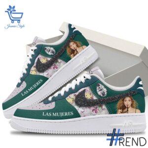 Detailed shot of Las Mujeres Ya No Lloran Shakira Air Force Shoes on classic Nike Air Force silhouette