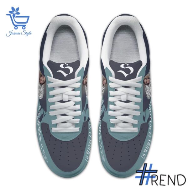 Detailed shot of Las Mujeres Ya No Lloran Shakira Nike Air Force on classic Nike Air Force silhouette