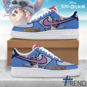 Detailed shot of Lilo Stitch Air Force Shoes on classic Nike Air Force silhouette