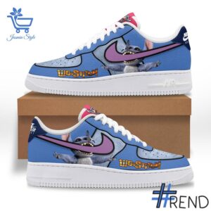 Detailed shot of Lilo Stitch Air Force Shoes on classic Nike Air Force silhouette