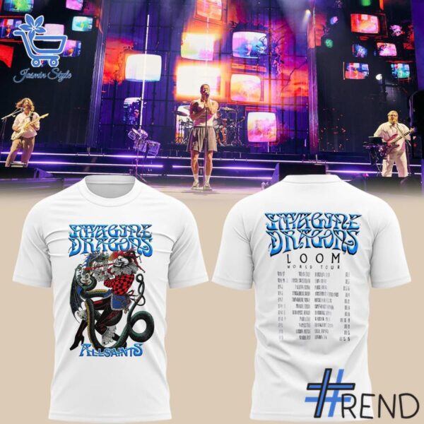 Close-up of the 1 Loom World Tour Imagine Dragons 2025 Shirt showing detailed design and vibrant colors.