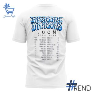 Close-up of the 3 Loom World Tour Imagine Dragons 2025 Shirt showing detailed design and vibrant colors.