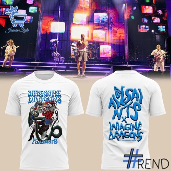 Close-up of the 1 Loom World Tour Imagine Dragons Tshirt showing detailed design and vibrant colors.