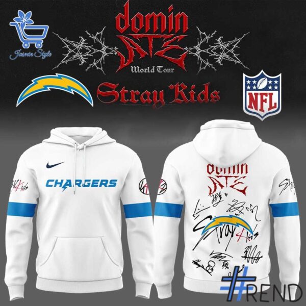 Custom apparel with the bold Los Angeles Chargers ATE Show Stray Kids Signature Hoodie design
