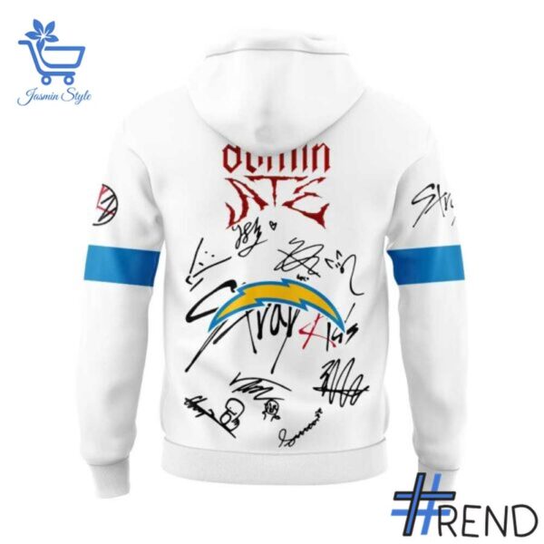 Custom apparel with the bold Los Angeles Chargers ATE Show Stray Kids Signature Hoodie design