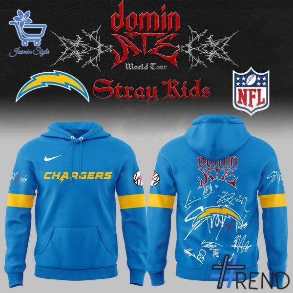 Custom apparel with the bold Los Angeles Chargers ATE Show Stray Kids Signature Hoodie design