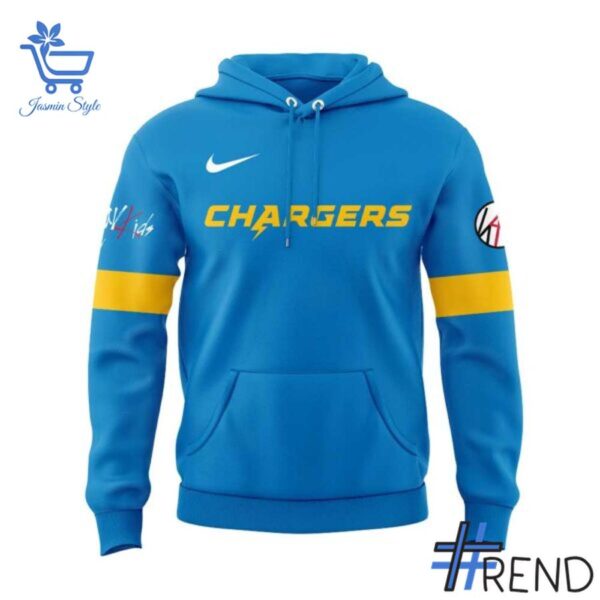 Custom apparel with the bold Los Angeles Chargers ATE Show Stray Kids Signature Hoodie design