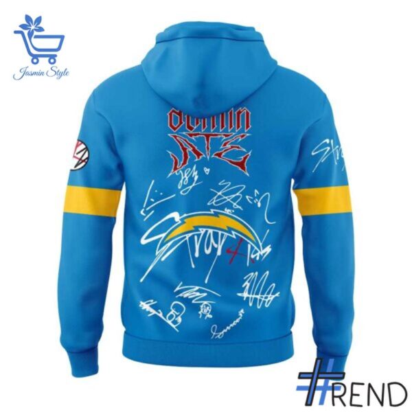 Custom apparel with the bold Los Angeles Chargers ATE Show Stray Kids Signature Hoodie design