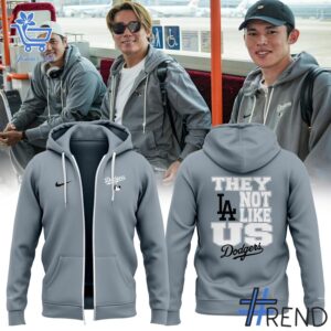 Close-up of the 1 Los Angeles Dodger They Not Like Us Zip Hoodie showing detailed design and vibrant colors.