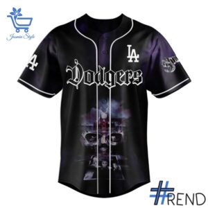 Detailed view of the 2 Los Angeles Dodgers GHOST Skeletour World Tour Jersey print on fabric
