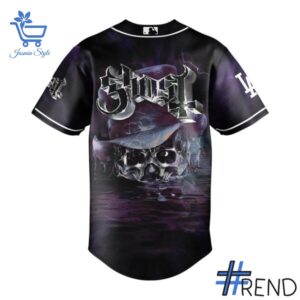 Detailed view of the 3 Los Angeles Dodgers GHOST Skeletour World Tour Jersey print on fabric