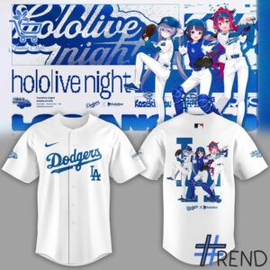 Side view of Los Angeles Dodgers Hololive Night Jersey showcasing iconic low-top silhouette.