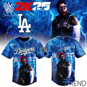 Styled look featuring Los Angeles Dodgers Jey Uso Baseball Jersey for everyday wear