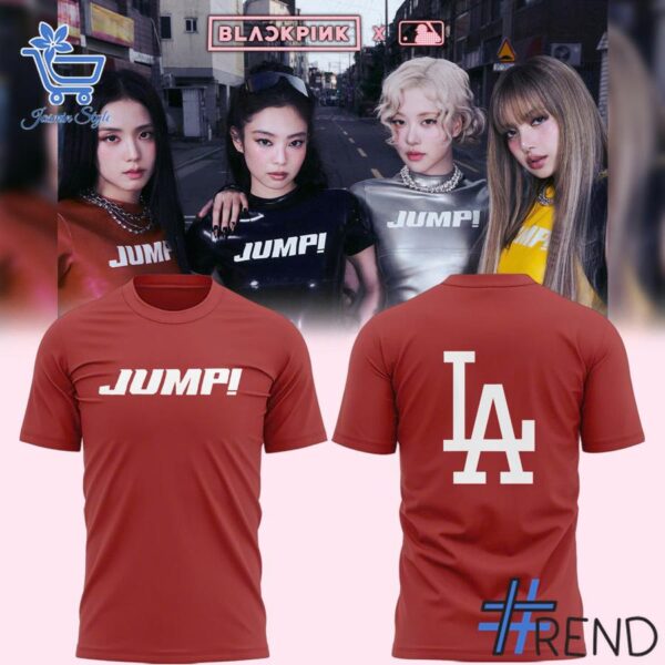 Detailed fabric and stitching showing 1 Los Angeles Dodgers Jump Blackpink Shirt