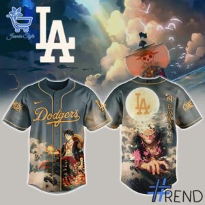 Styled look featuring Los Angeles Dodgers Luffy Baseball Jersey for everyday wear