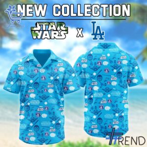 Close-up of the 1 Los Angeles Dodgers Star Wars 2025 Hawaiian Shirt showing detailed design and vibrant colors.