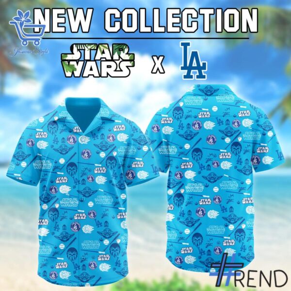 Close-up of the 1 Los Angeles Dodgers Star Wars 2025 Hawaiian Shirt showing detailed design and vibrant colors.