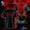 Detailed view of the 1 Los Angeles Dodgers Stranger Things 2025 Jersey print on fabric