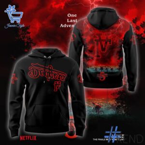 Detailed view of the 1 Los Angeles Dodgers Stranger Things 5 Hoodie print on fabric