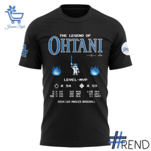 Close-up of the 2 Los Angeles Dodgers The Legend of Ohtani Level MVP T shirt showing detailed design and vibrant colors.