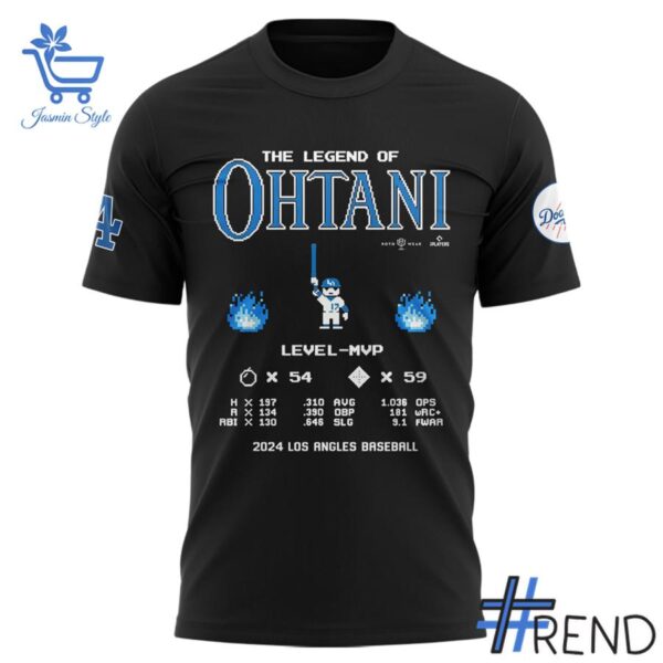 Close-up of the 2 Los Angeles Dodgers The Legend of Ohtani Level MVP T shirt showing detailed design and vibrant colors.