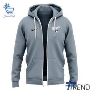 Detailed fabric and stitching showing 2 Los Angeles Dodgers Tokyo Series Zip Hoodie