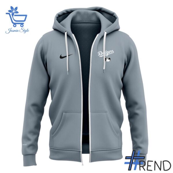 Detailed fabric and stitching showing 2 Los Angeles Dodgers Tokyo Series Zip Hoodie