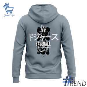 Detailed fabric and stitching showing 3 Los Angeles Dodgers Tokyo Series Zip Hoodie