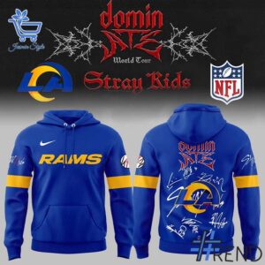 Custom apparel with the bold Los Angeles Rams ATE Show Stray Kids Signature Hoodie design