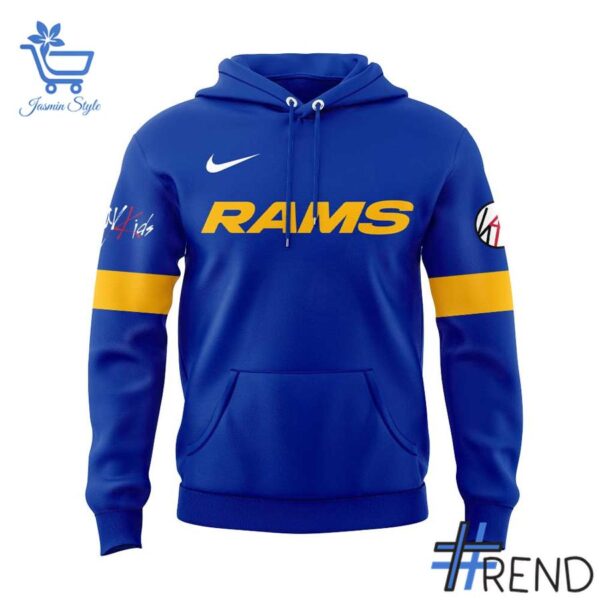 Custom apparel with the bold Los Angeles Rams ATE Show Stray Kids Signature Hoodie design