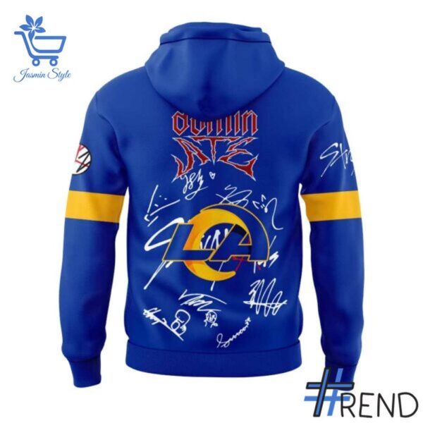 Custom apparel with the bold Los Angeles Rams ATE Show Stray Kids Signature Hoodie design