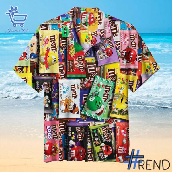 Trendy M&M Chocolate Unisex Hawaiian Shirt featuring bold graphics and modern style