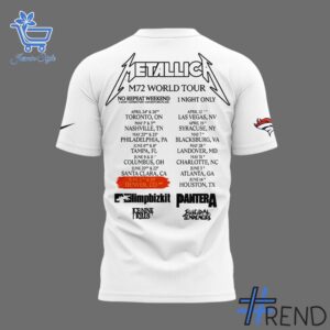Close-up view of the M World Tour Denver Broncos Shirt print