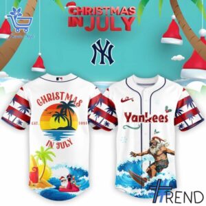 Close-up of the 5 MLB x Christmas July Santa 2025 Baseball Jersey showing detailed design and vibrant colors.
